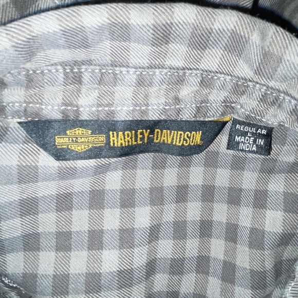 HARLEY DAVIDSON Mens Grey Plaid Short Sleeve Button up Shirt SZ L - Picture 5 of 5